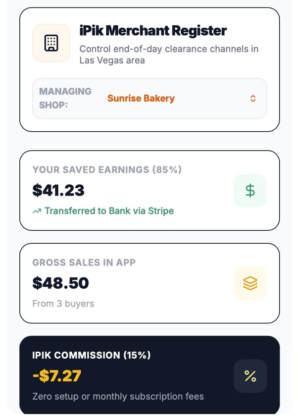 iPik merchant dashboard showing sales and earnings