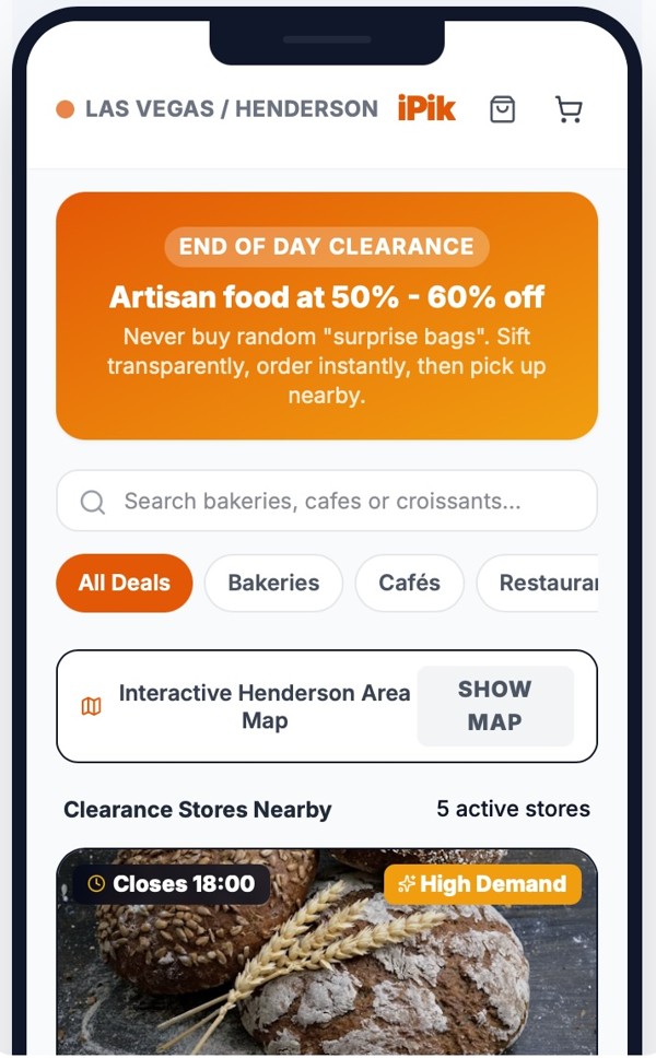 iPik customer app showing end-of-day deals near you
